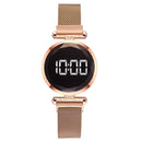 Digital Watch with Magnetic Mesh Band