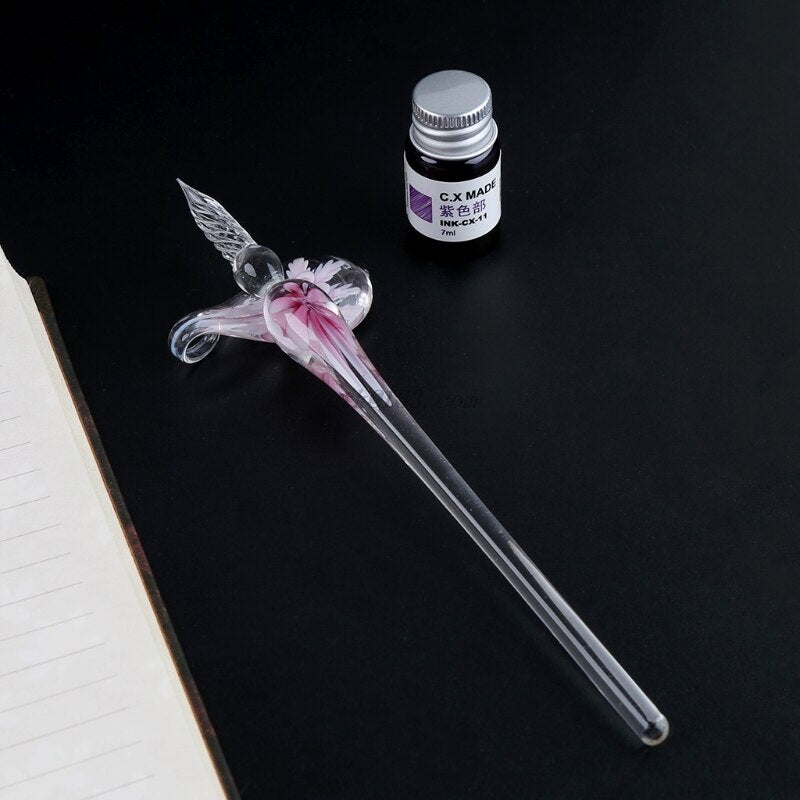 Vintage Elegant Floral Glass Dip Pen