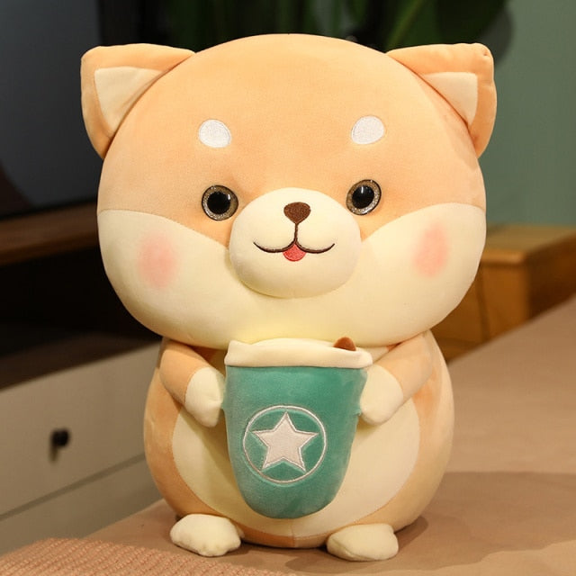 Drinking Bubble Tea Shiba Plush Toy