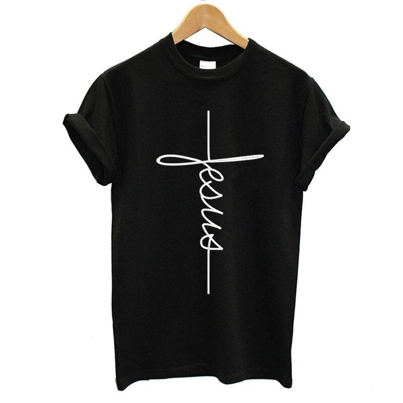 Christian Cross Print Tops Female T Shirt
