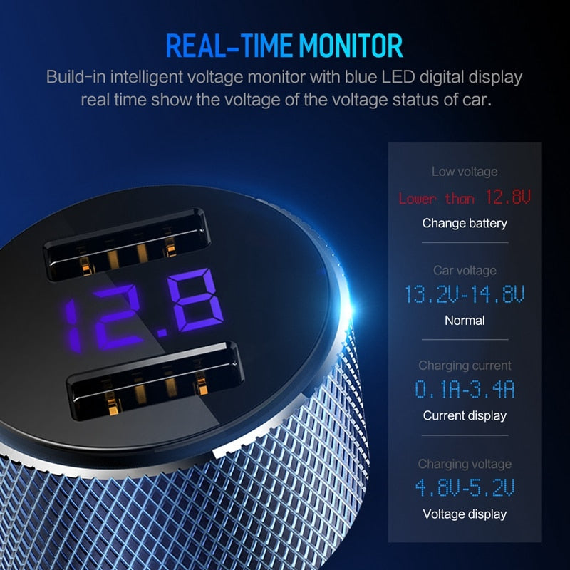 ROCK Mini Dual USB Car Charger LED Display