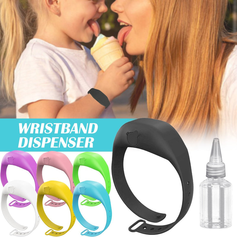 applying wristband dispenser on wrist.
