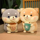 Drinking Bubble Tea Shiba Plush Toy