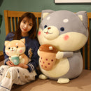 Drinking Bubble Tea Shiba Plush Toy