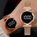 Digital Watch with Magnetic Mesh Band