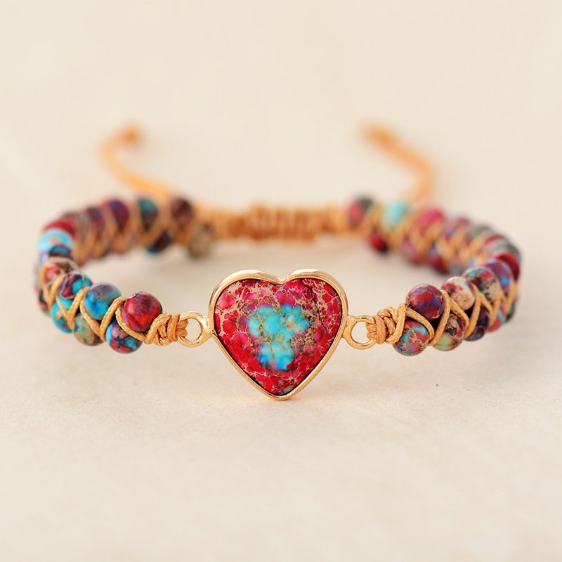 Natural Stone Heart Charm Bracelet