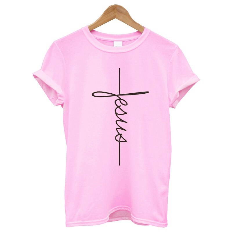 Christian Cross Print Tops Female T Shirt