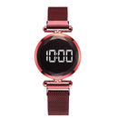 Digital Watch with Magnetic Mesh Band