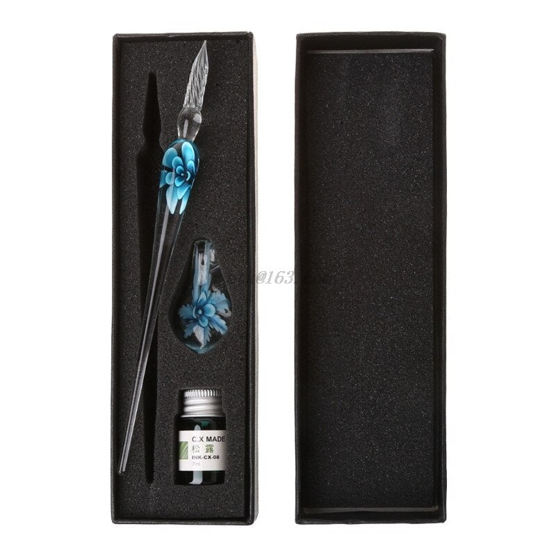 Vintage Elegant Floral Glass Dip Pen