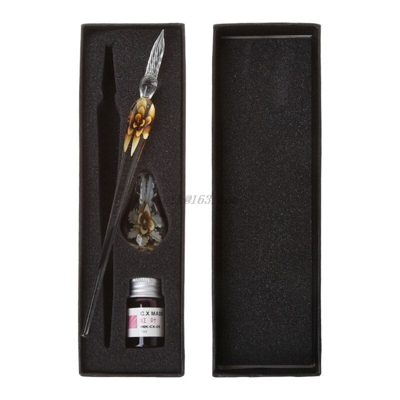 Vintage Elegant Floral Glass Dip Pen