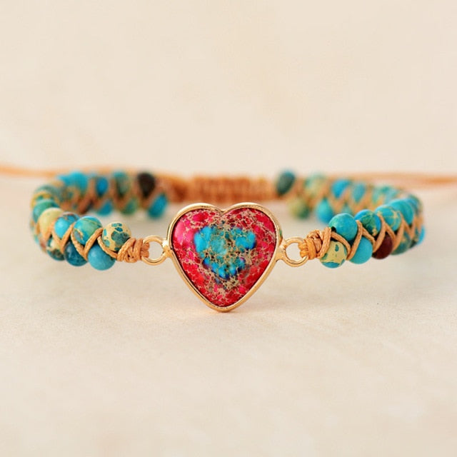 Natural Stone Heart Charm Bracelet