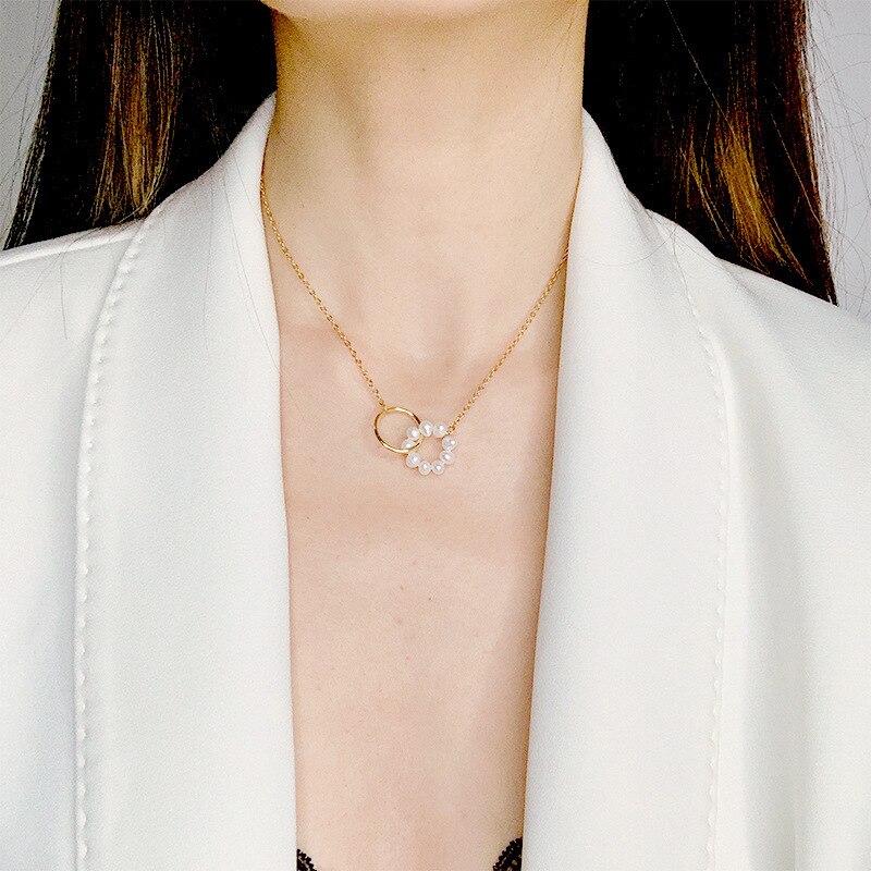 Ring & Pearls Titanium Steel Necklace
