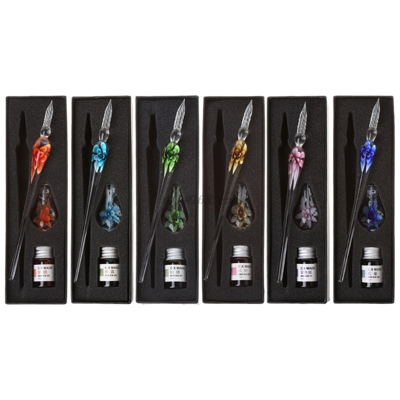Vintage Elegant Floral Glass Dip Pen