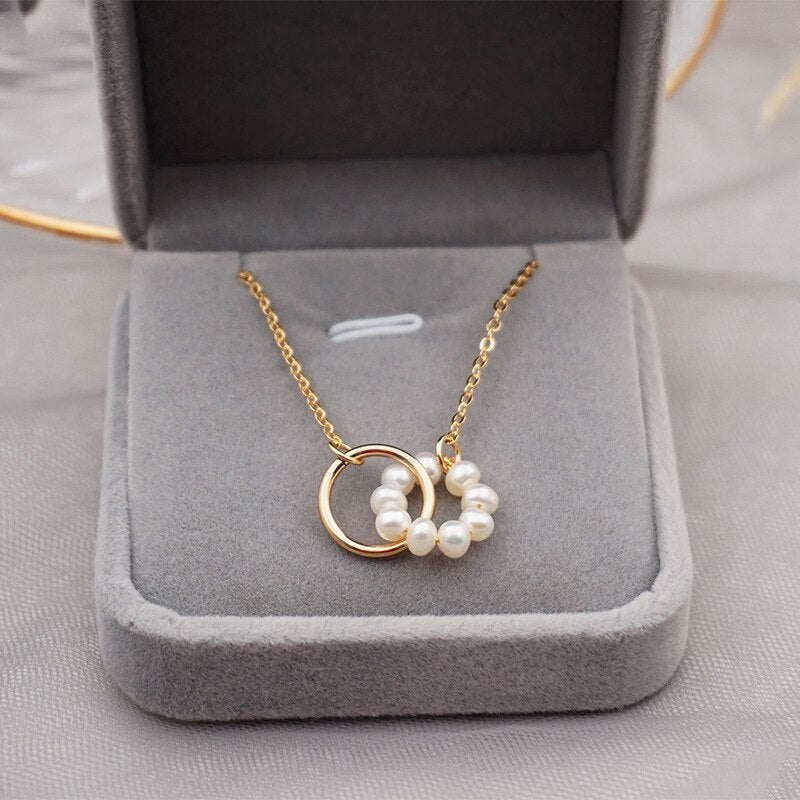 Ring & Pearls Titanium Steel Necklace