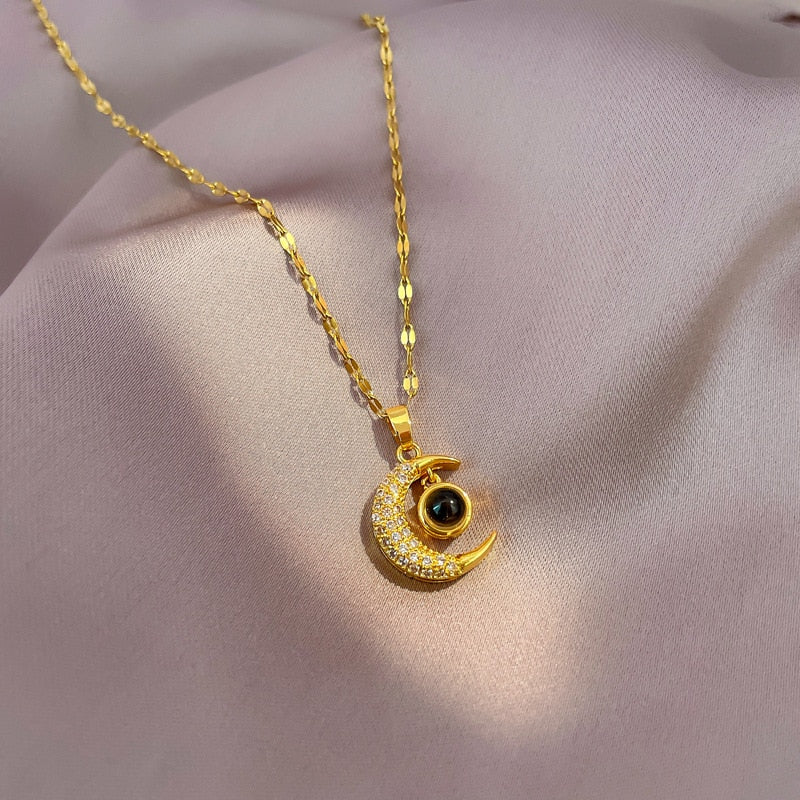 100 Languages I Love You Crescent Moon Necklace