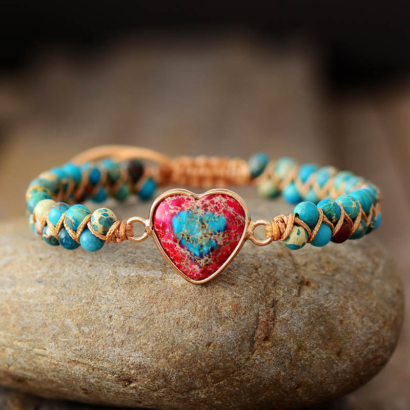 Natural Stone Heart Charm Bracelet