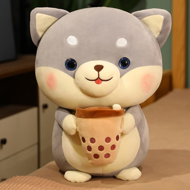 Drinking Bubble Tea Shiba Plush Toy