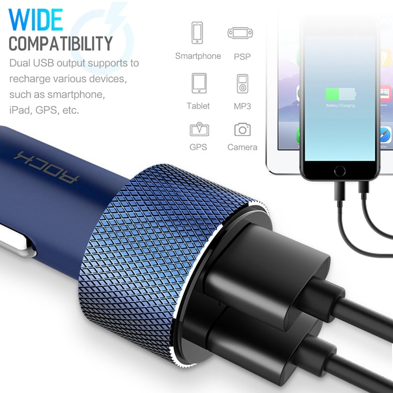 ROCK Mini Dual USB Car Charger LED Display