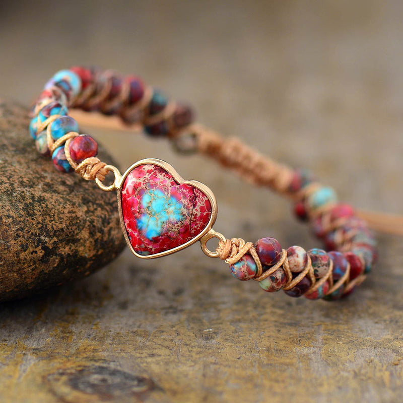 Natural Stone Heart Charm Bracelet