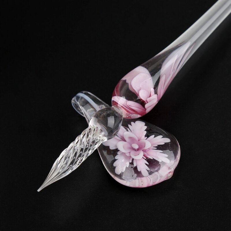 Vintage Elegant Floral Glass Dip Pen