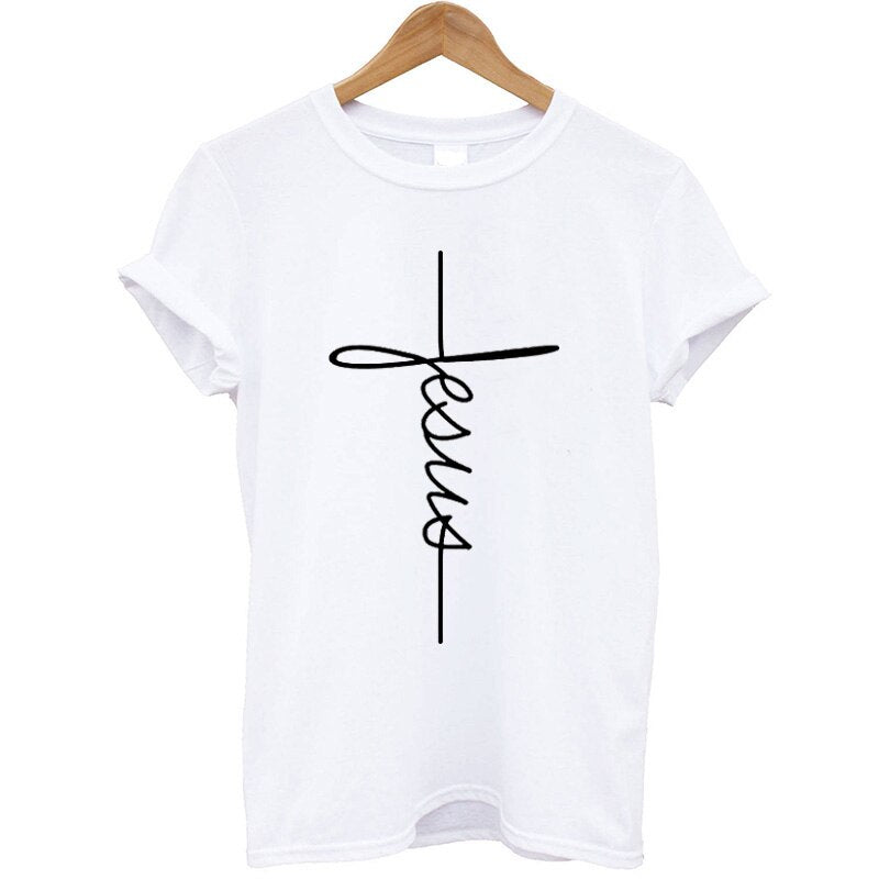 Christian Cross Print Tops Female T Shirt