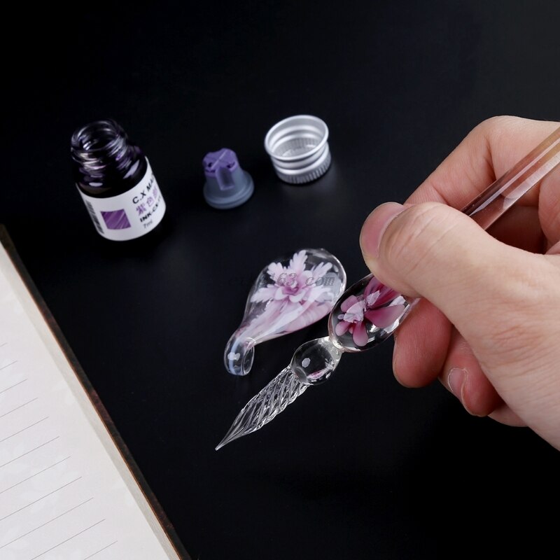 Vintage Elegant Floral Glass Dip Pen