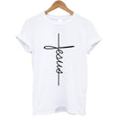 Christian Cross Print Tops Female T Shirt