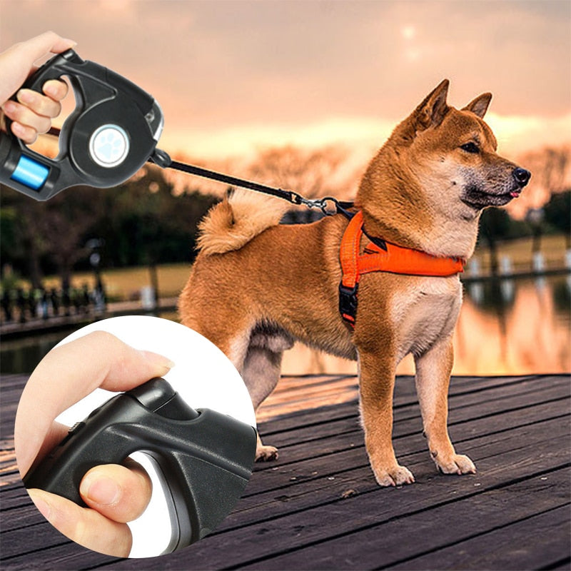 4.5M LED Flashlight Extendable Retractable Pet Dog Leash Lead with Garbage Bag