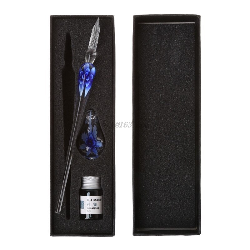 Vintage Elegant Floral Glass Dip Pen